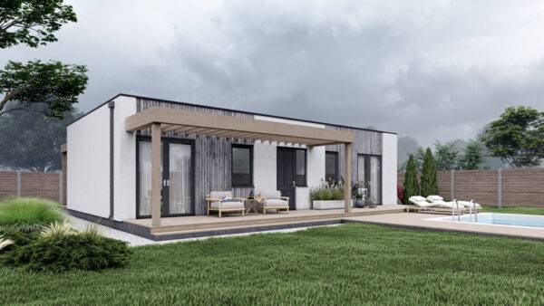 Одноповерховий житловий будинок з SIP панелей з плоским дахом