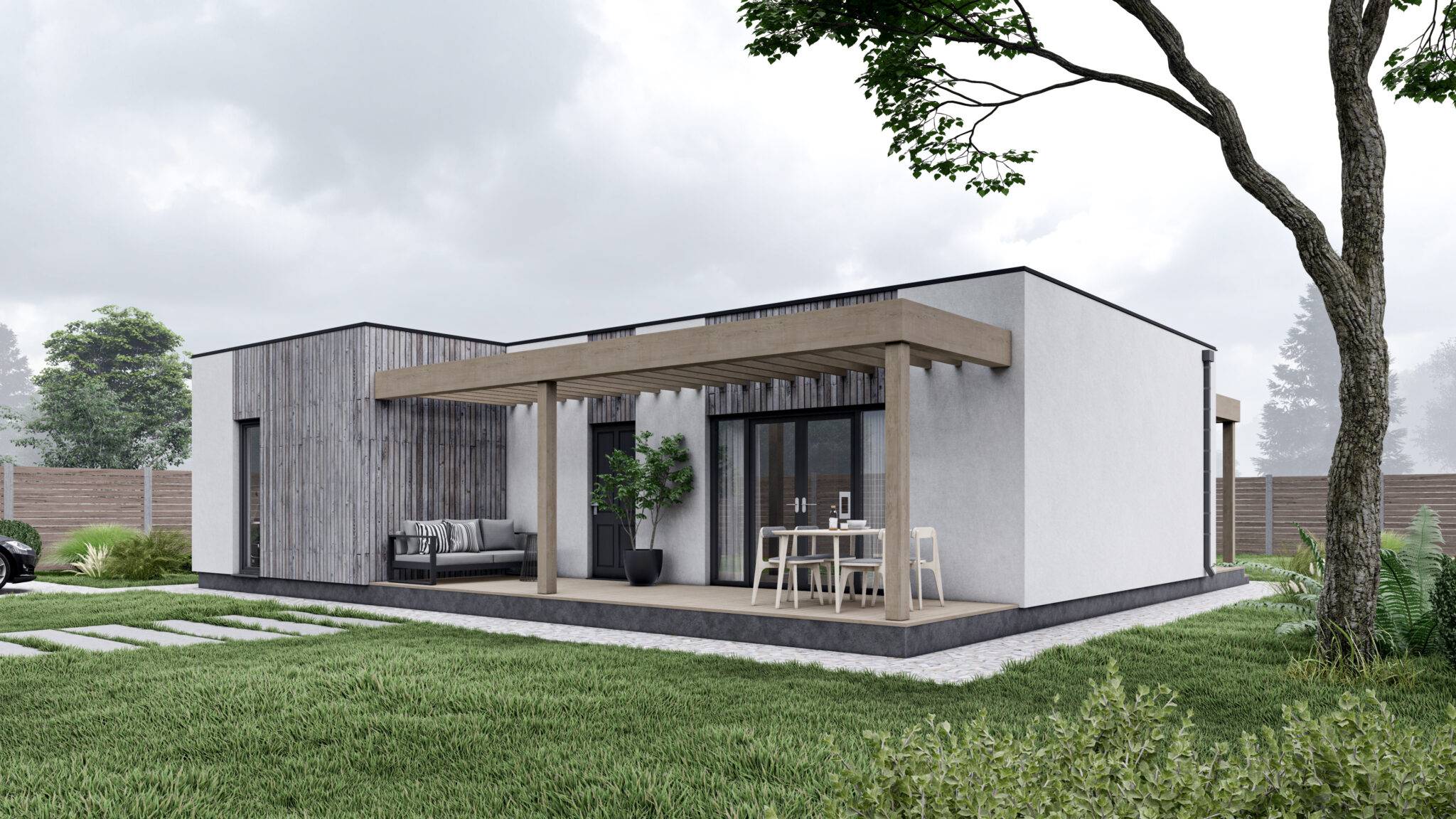 Одноповерховий житловий будинок з SIP панелей з плоским дахом