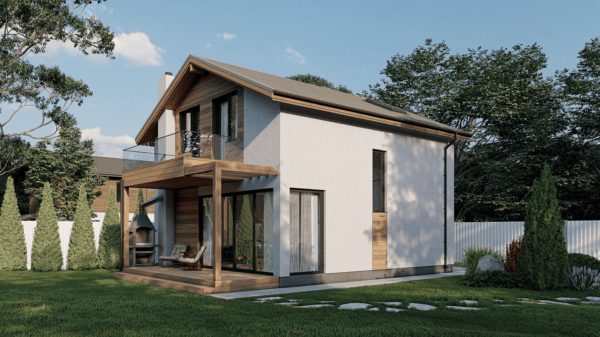 Compact two-storey house constructed from SIP-panels, 108 sq.m.