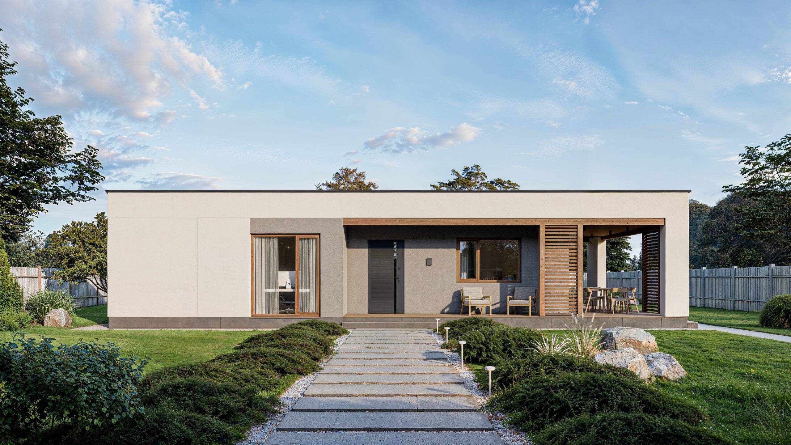 Model passive house with terraces, 123 m2