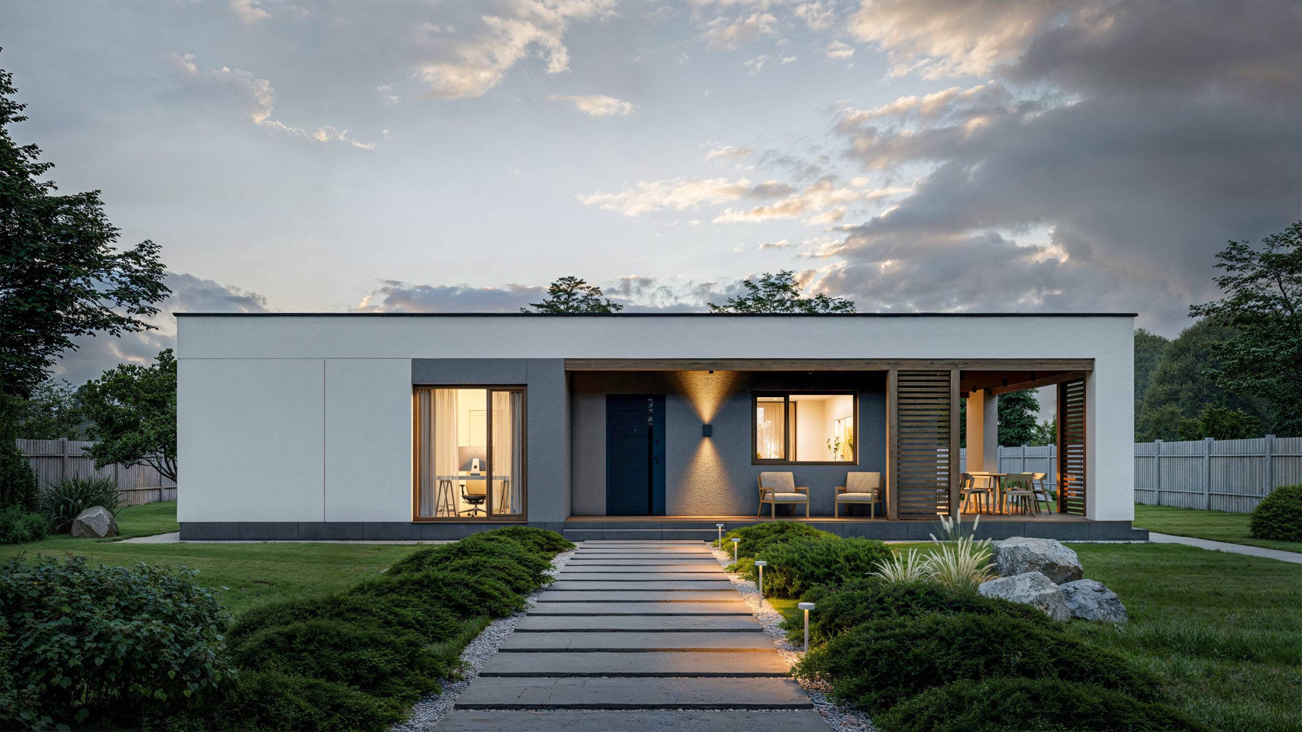 Model passive house with terraces, 123 m2